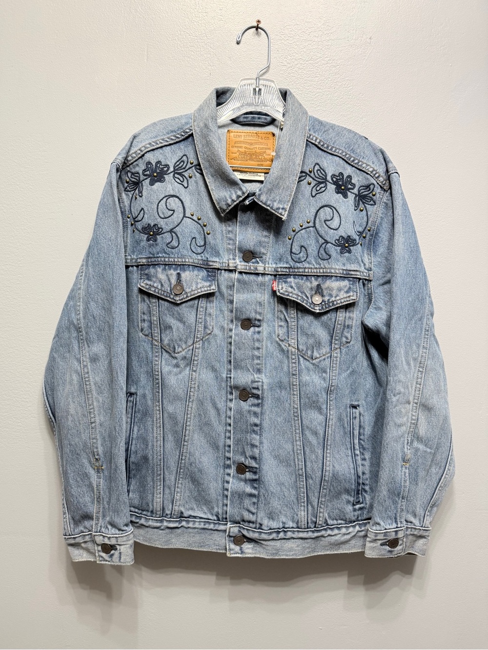 Levi's Light Blue Denim Trucker Jacket with Floral Embroidery